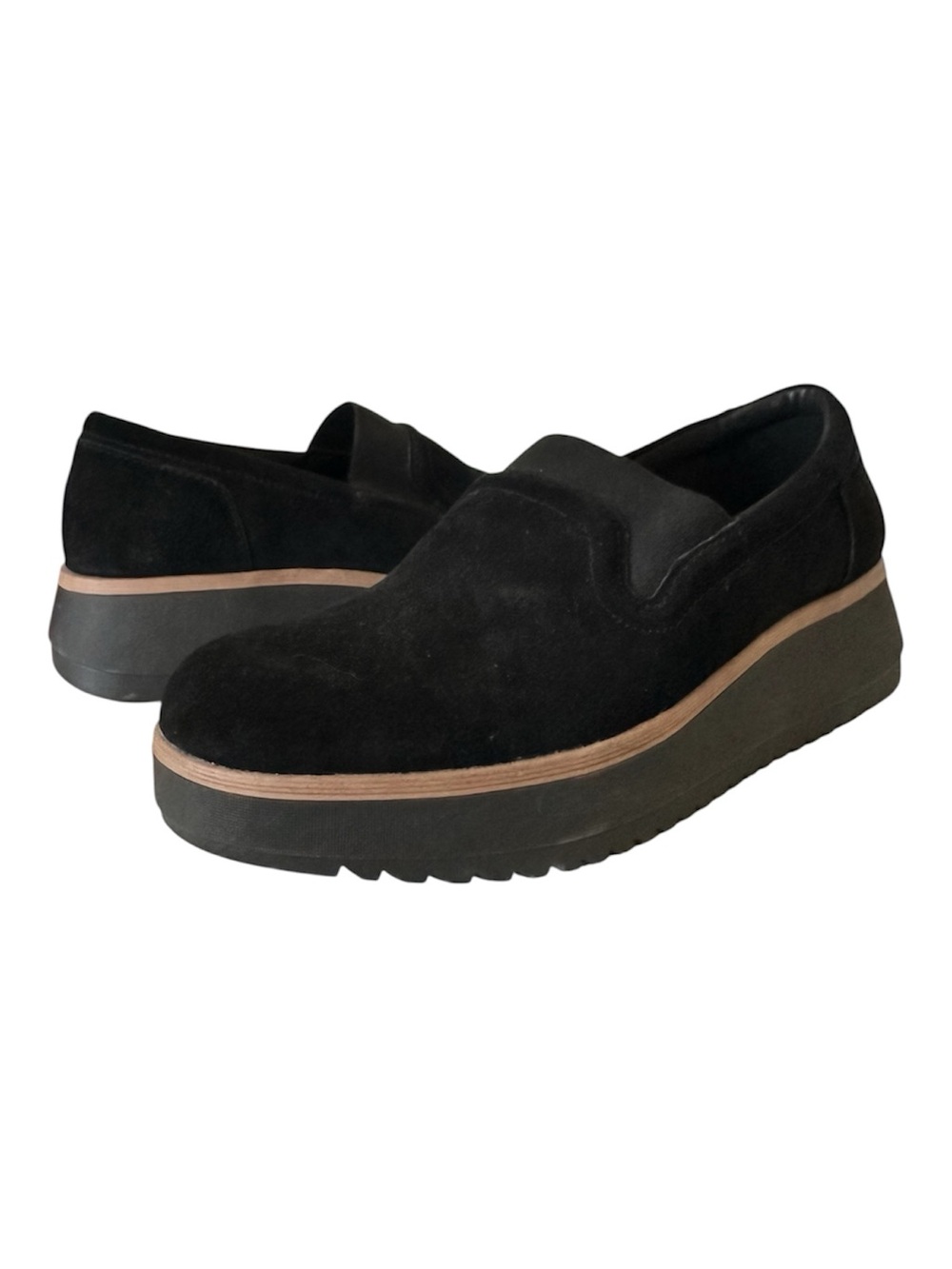 Clarks Zylah Black Suede Platform Wavy Tread Slip-On Loafers size 8